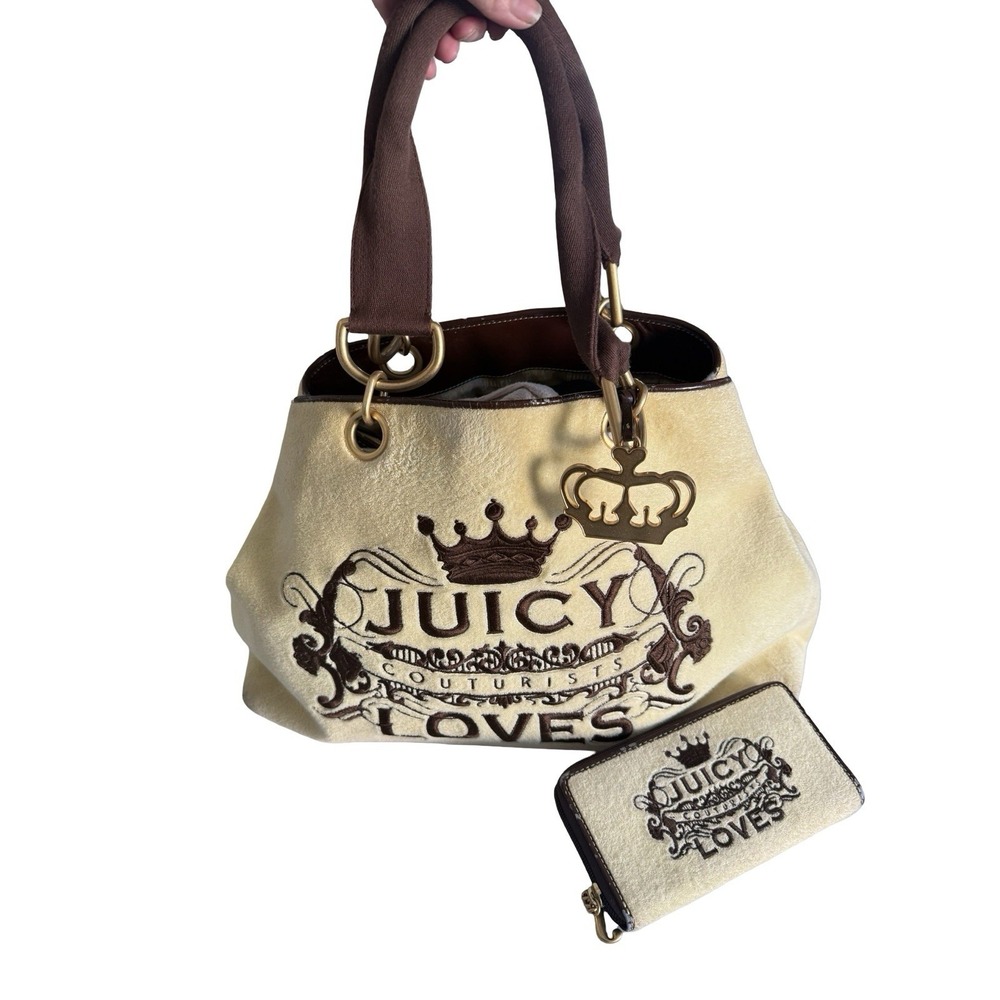 Vintage Juicy Courture large terry tote bag with wallet cream/yellow brown
